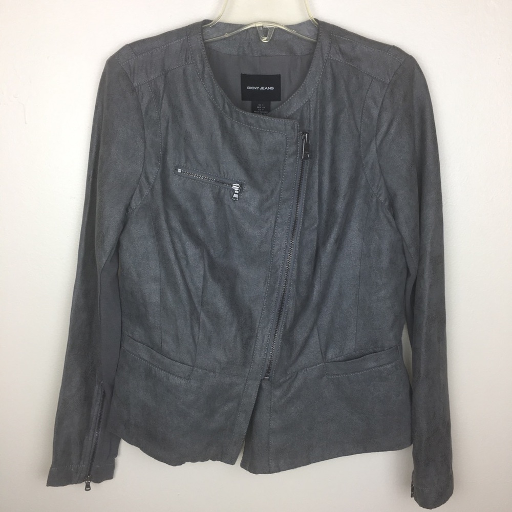DKNY Jeans Gray Faux Suede Moto Jacket